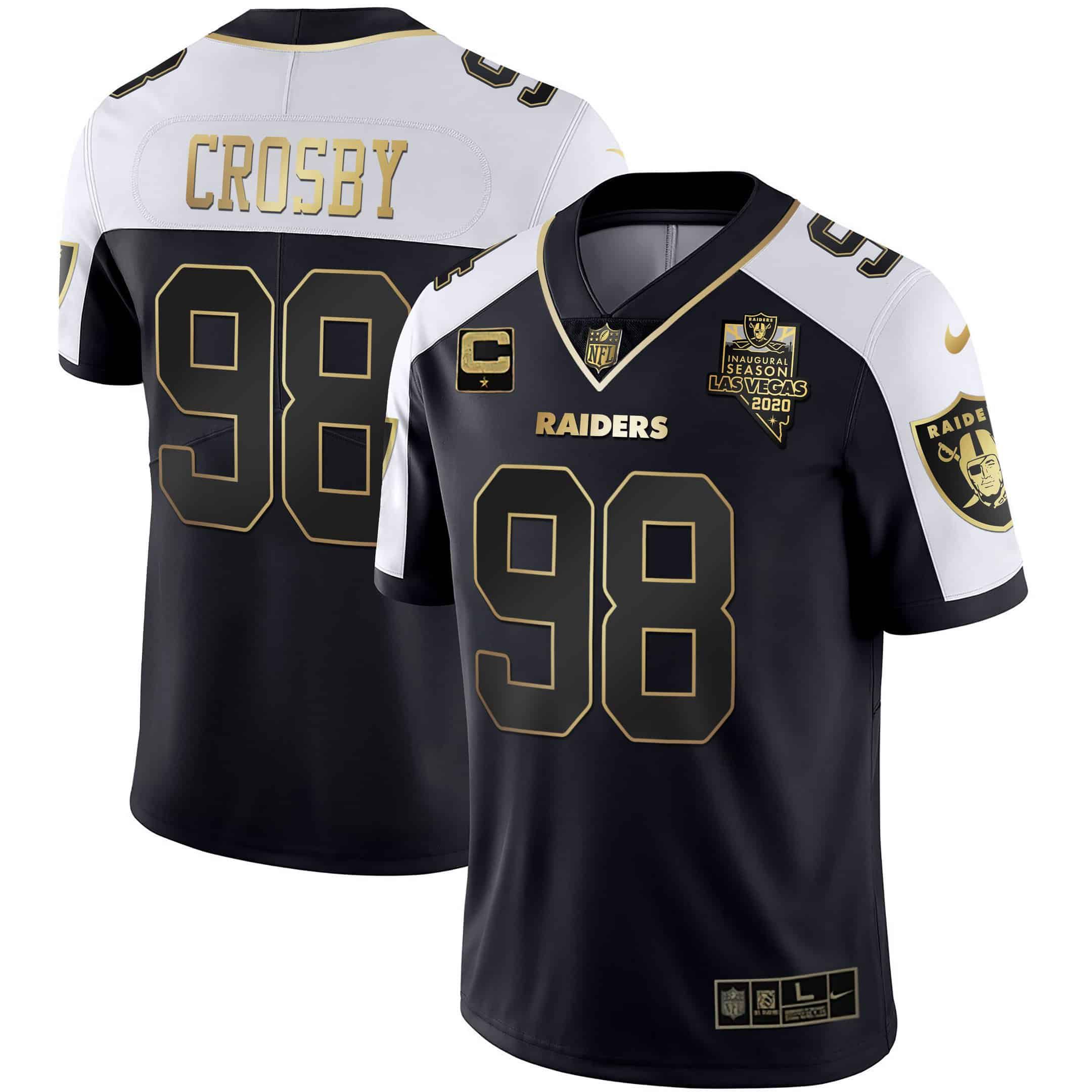 Men Oakland Raiders 98 Crosby 2024 Nike Vapor Black Gold & Black Inverted Limited NFL Jersey